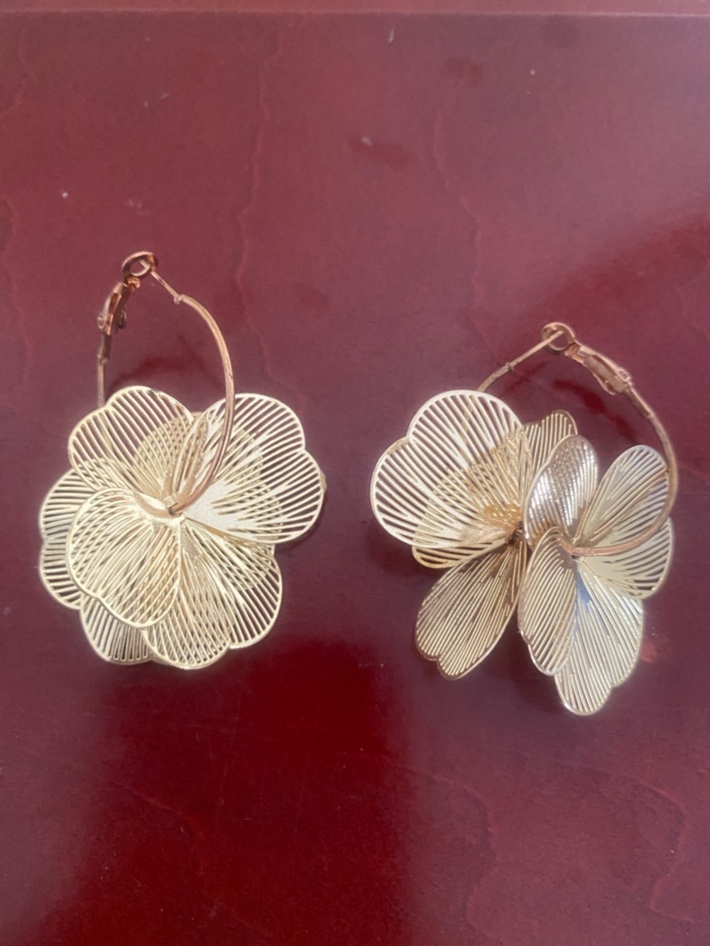 Gold Floral Hoop Earrings - Women Jewelry